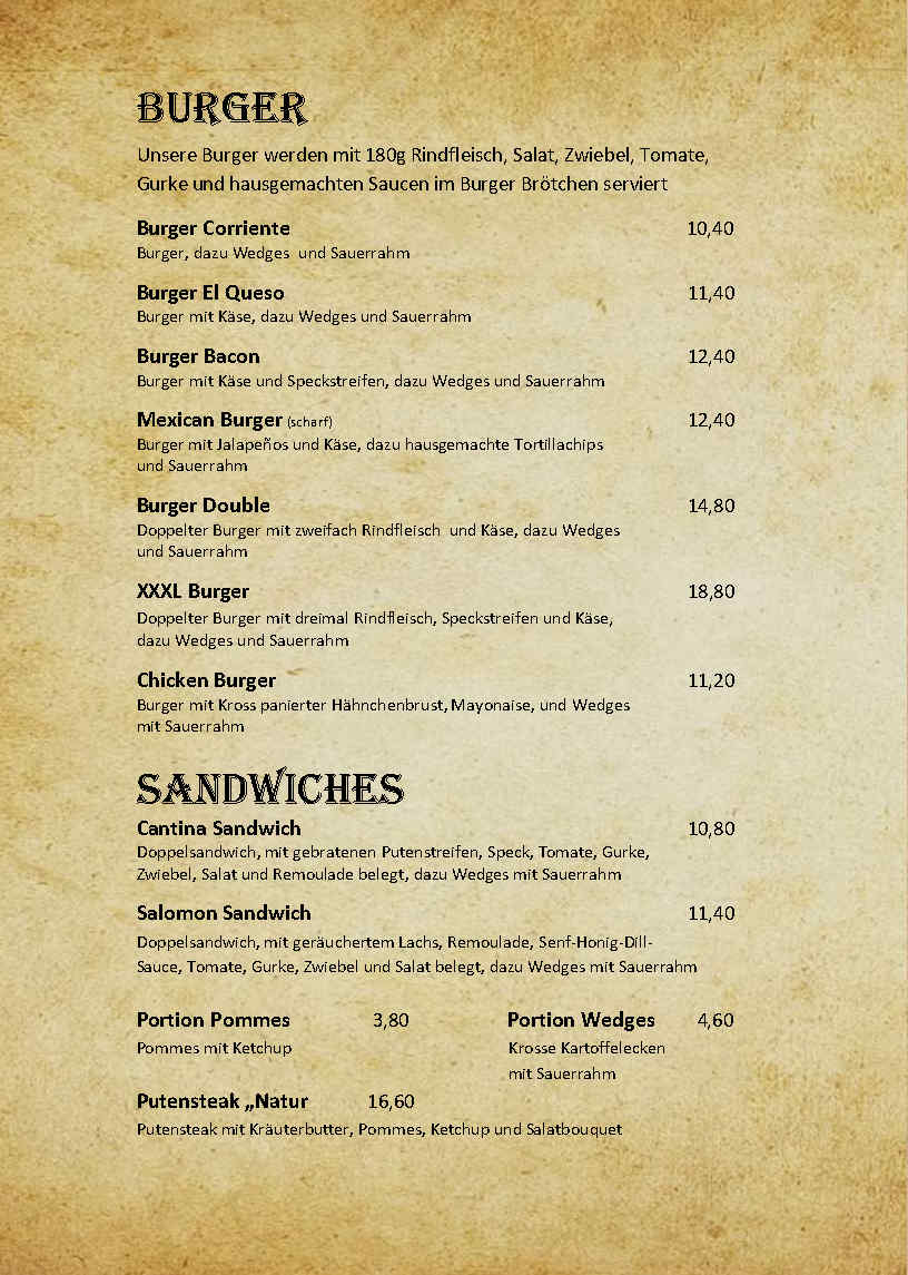 Cantina Charlotta Speisekarte